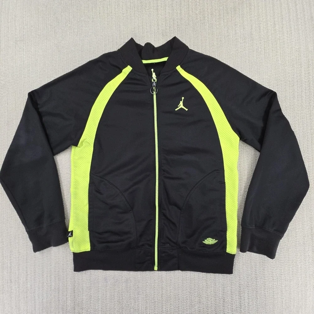 Jordan Track Jacket Youth 10-12 Black Green Full Zip‎ Colorblock Jumpman Logo